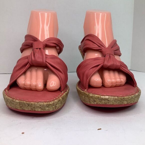 Born Driller Coral Pink Leather Cork Wedge Open Toe Women’s Heeled Sandals Sz 11 - Picture 4 of 11